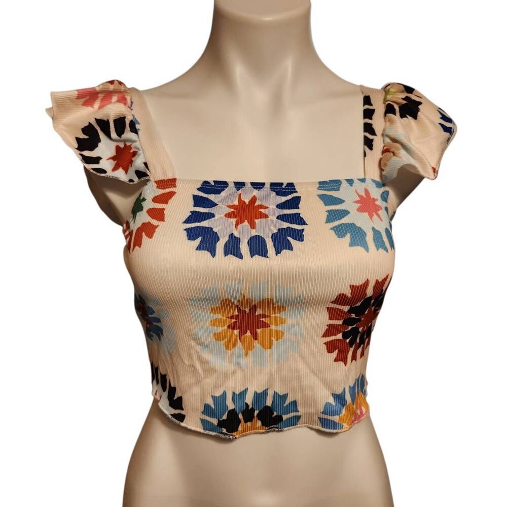 Boutique festival top cropped colorful rifle ribbed medium 6 new